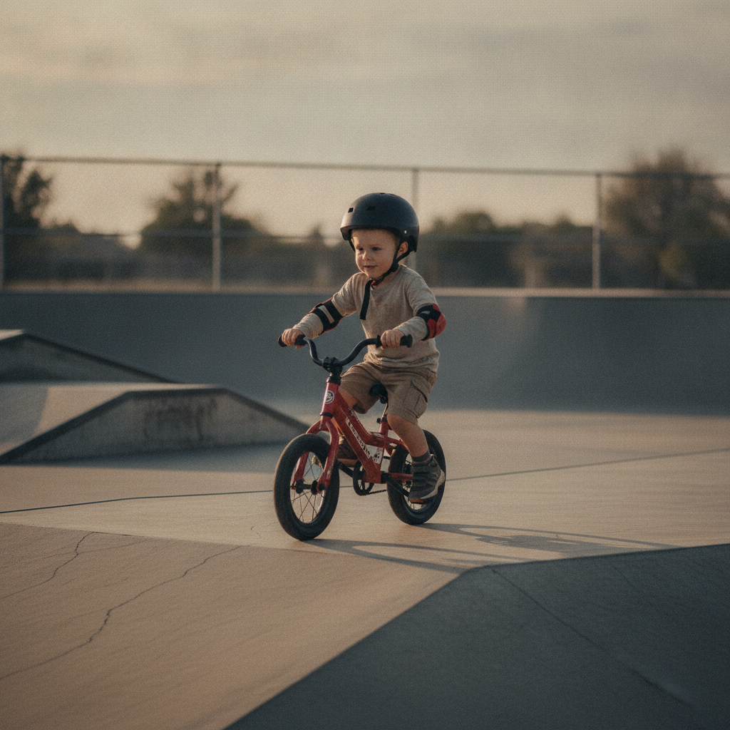 A 4-year-old pedaling with no training wheels